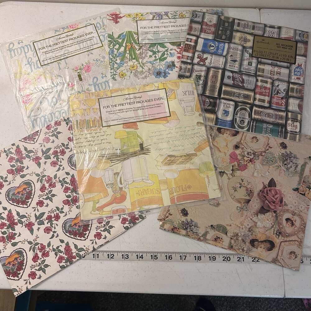 Vintage Lot Sheets Of Wrapping Paper NEW 1970s-1980s Packaged And Open